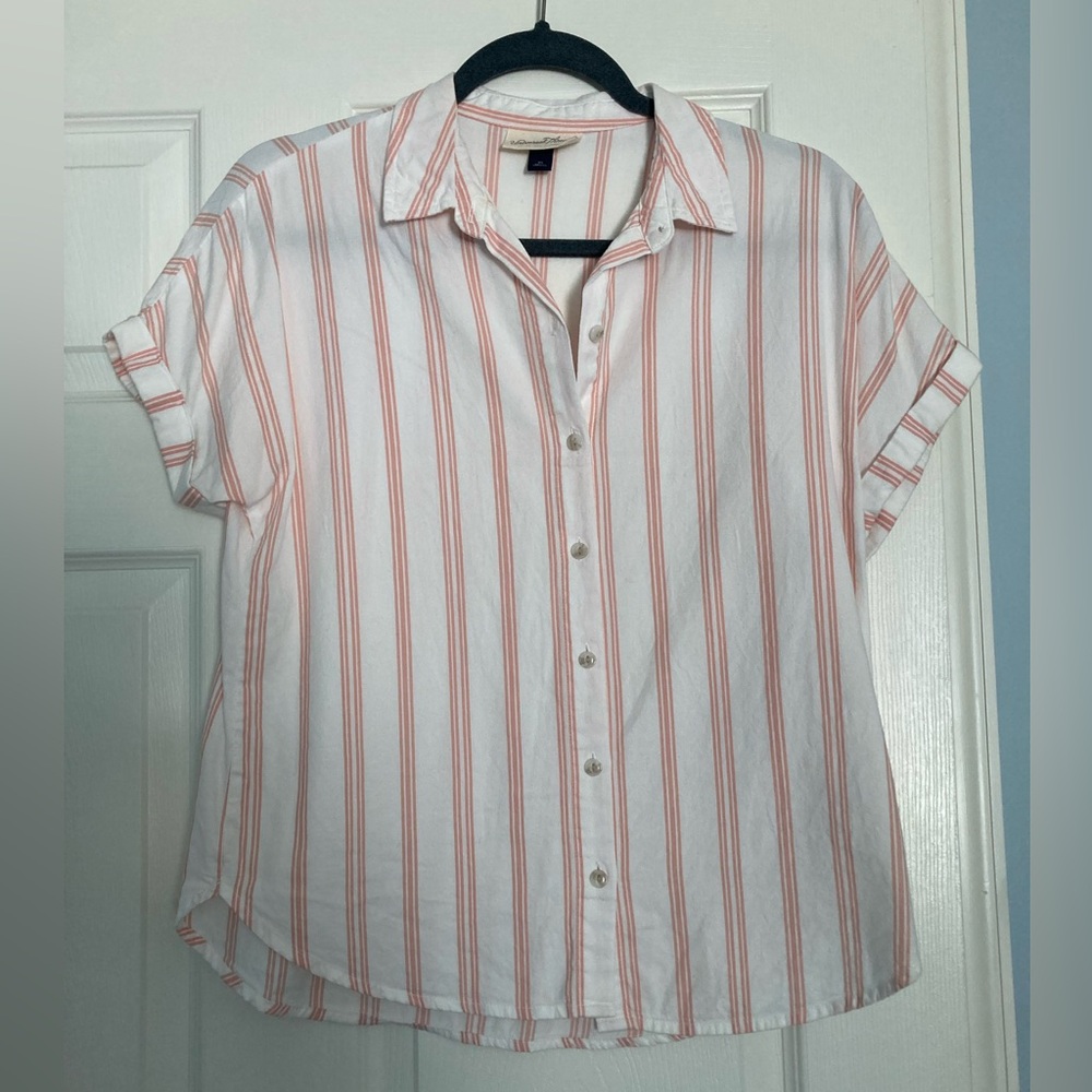 Universal Thread White Blouse with Coral Stripes